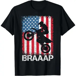 100% Cotton Braaap Vintage USA American Flag Tee Motocross Dirt Bike T-Shirt