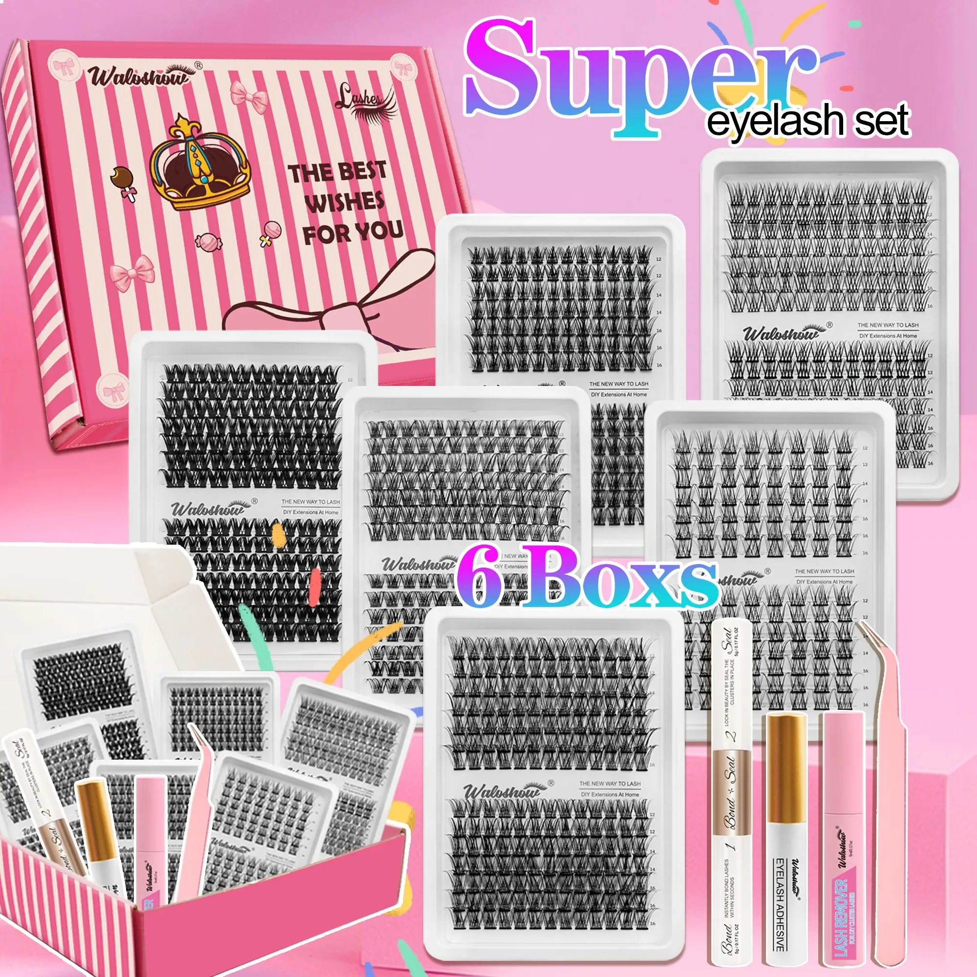 Multiple Styles False Eyelash Set, Incremental Lash Extensions, DIY False Eyelashes at Home, Diy Personal Lashes, Includes Adhesive & Sealer, 12-16mm