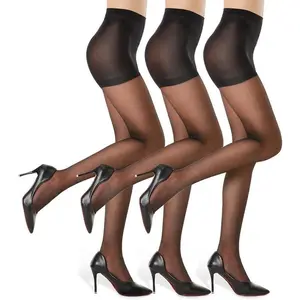 Women's Sheer Tights -  Control Top Pantyhose with Reinforced Toes Womenswear Basic Black Minimalist