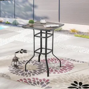 Top Space Outdoor Bistro Bar Height Table Patio Bar Table All Weather Metal Frame with Wood-Like Table Top,Square