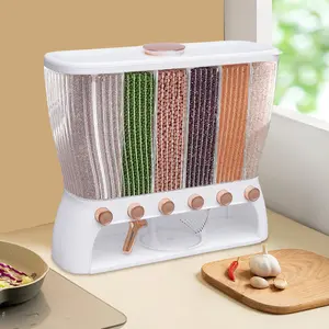 6-Grid Multigrain Tank Rice Storage Dispenser Grain Dispenser with Measuring Cup Dry Food Dispenser for Home Kitchen Containers Bottles