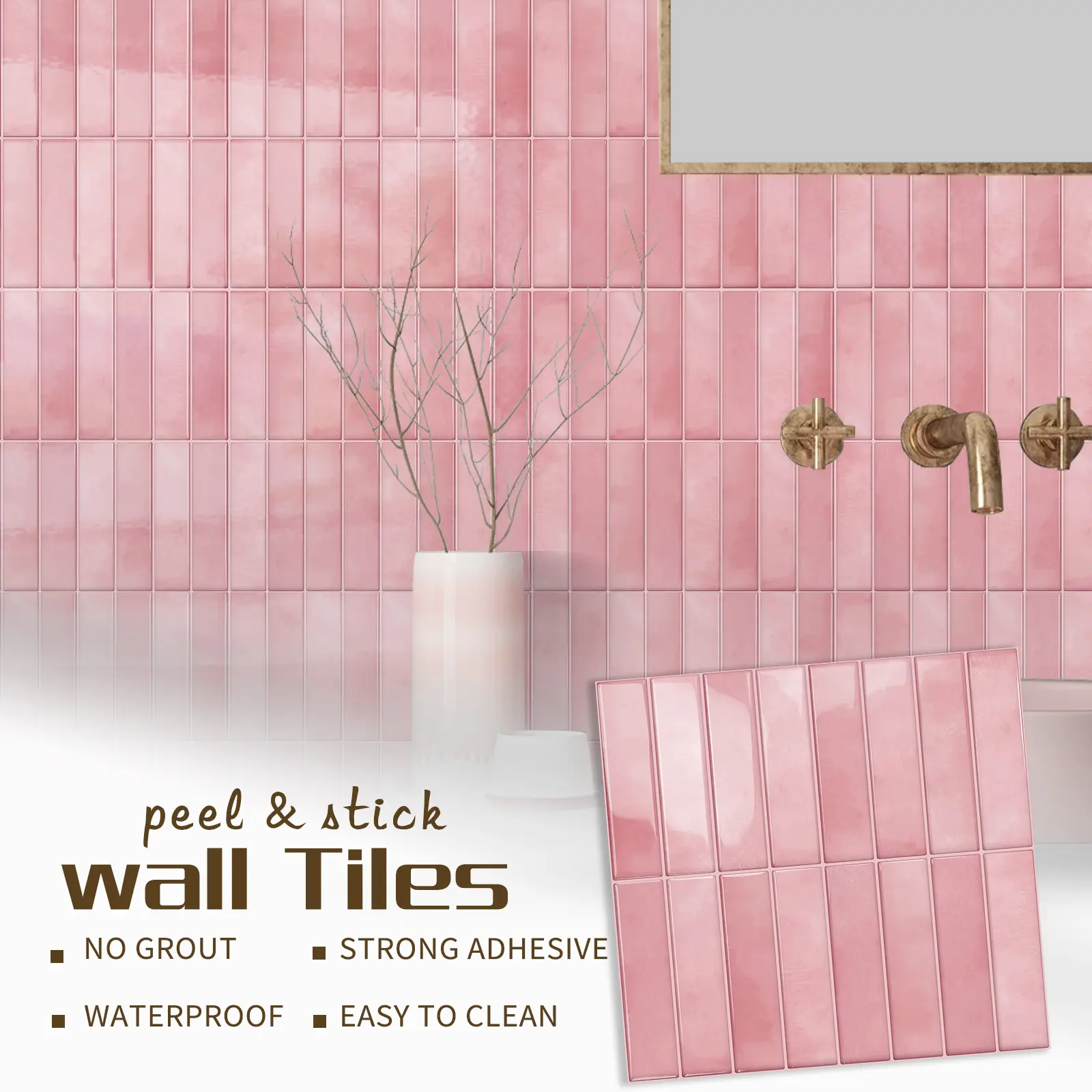 MOONFUN Pink Grid Peel and Stick Wall Tiles, 10Pcs 12"x12" Renter-Friendly Removable Self-Adhesive Backsplash Panels, Waterproof Oil-Proof Scratch-Resistant, DIY Home Decor for Kitchen Countertop, Bathroom Decorative Pack Butterfly Hollow Stickers