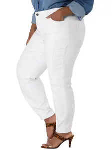 Agnes Orinda Plus Size Cotton Polyester Mid Rise Stretch Casual Washed Skinny Jeans