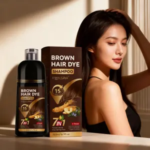 500ml 7-in-1 Brown Plant Hair Dye Shampoo with ginseng & natural herbal extracts. Gentle, time-saving (15 mins), covers grays, cleanses, locks color & nourishes—leaves hair soft, shiny, long-lasting. Unisex, ideal for daily use in autumn/winter.