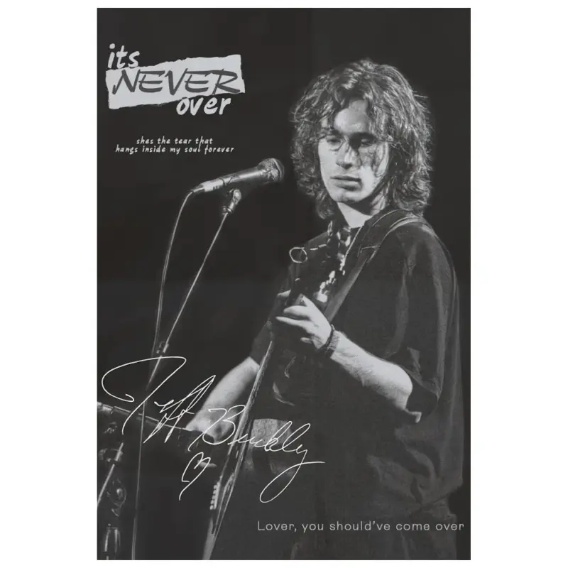 Vintage Jeff Buckley 'It's Never Over' Music Poster, Print - Wooden Frame Canvas Wall Art, Black and White Live Performance Decoration, Suitable for Home, Bedroom, Music Room Decoration, Indoor Wall Art