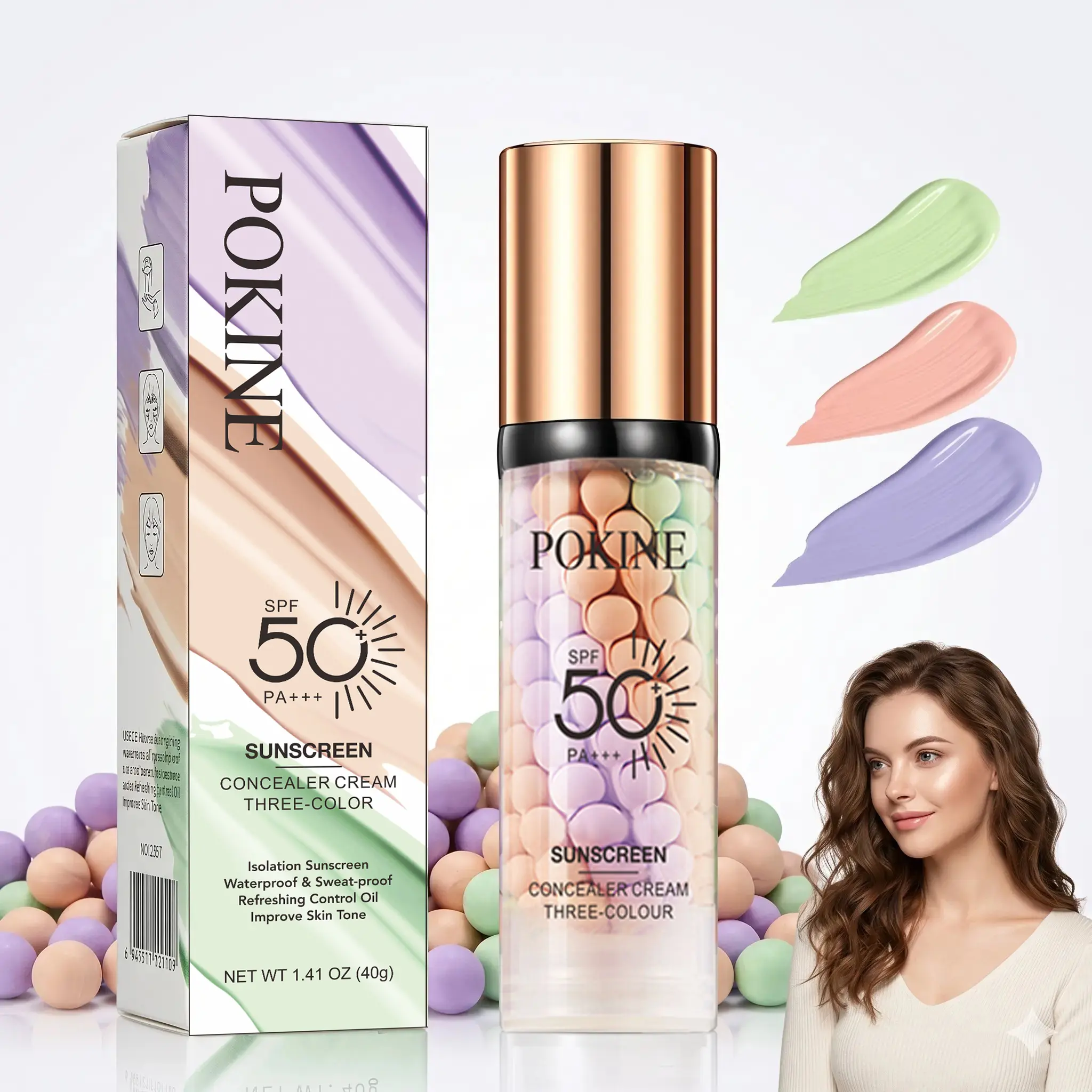 3PCS SPF 50+ PA+++ 3-in-1 Sunscreen Isolation Cream, Color Corrector Face Primer, Pre-Makeup Base for Oil Cosmetic Uv Flawless Moisturizing Hydrate