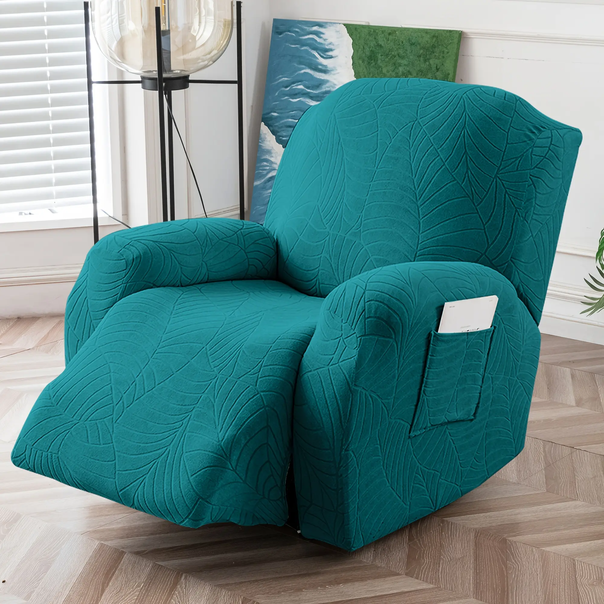 4Pcs Stretch Recliner Cover Jacquard Sofa Protector with Storage Bag for 36-46 Inch Seats Easy Install Full Coverage Furniture Protector for Living Room Dining Room Dustproof Couch Pad