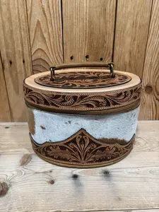 Large Cowhide & Tooled Leather Jewelry Box!