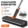 3-in-1 Stainless Steel Adjustable Long-Handle Floor Scrub Brush (30" to 54") - ABS Bristle Scraper Broom, Water Broom, Rotating Head Scrubber-Squeegee Combo for Interior Home Surfaces, Household Items, Cleaning Supplies (With Box)