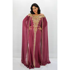 Fadwa Kaftan - Glamorous Long Sleeve Cape Style in Purply Lilac Color with Back Zipper and Off-Shoulder See-Through Sleeves for Autumn
