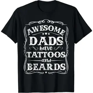 Dads With Tattoos And Beards Will Love This 100% Cotton Father'S Day T-Shirt – Get Yours For 2025!, fade-resistant, party look, artistic print, for adults Round Neck Casual