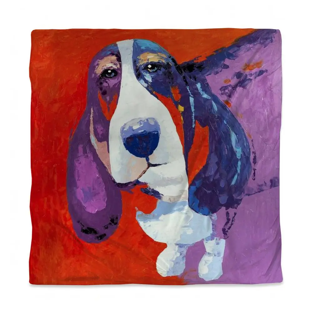 Begin Home Decor 3817-SWCQ-AN83 Decorative Duvet Cover - Queen Size, Abstract Vibrant Color Basset Dog Animal Theme Duvetcover, Modern Pet Textile Bedding Linen