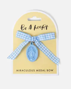 Miraculous Medal Blue Gingham Petite Bow