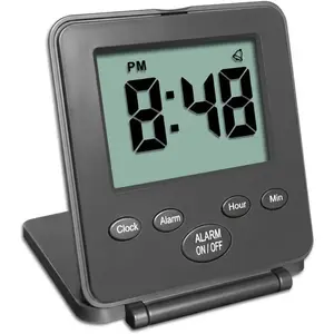 Digital Travel Alarm Clock Simple Basic Operation Loud Alarm Snooze Small and Light ON/Off Switch 2 AAA Battery Powered Black