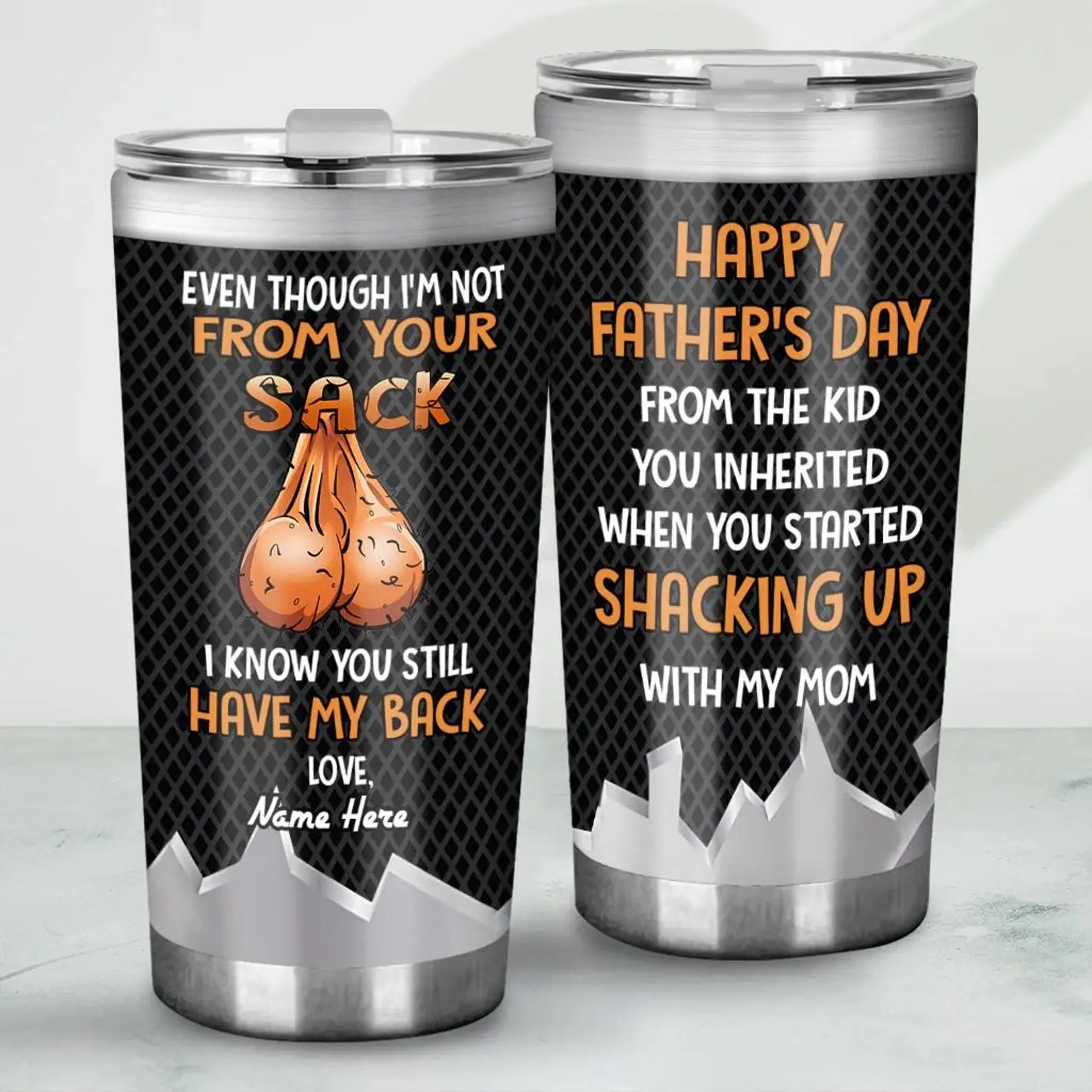 Personalized Father 20oz Insulated Vacuum Flask - Portable Drink Water Bottle, Custom Name Kitchenware Drinkware with "Even Though I'm Not From Your Sack I Know You Still Have My Back" Design, Flasks, Water Bottles