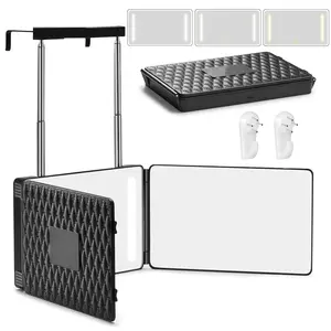 360 Degree LED Mirror, 1 Box 3 Way Trifold Mirror for Hair Cutting, Height Adjustable Telescoping Hook, Hair Cutting Mirror for Men Women