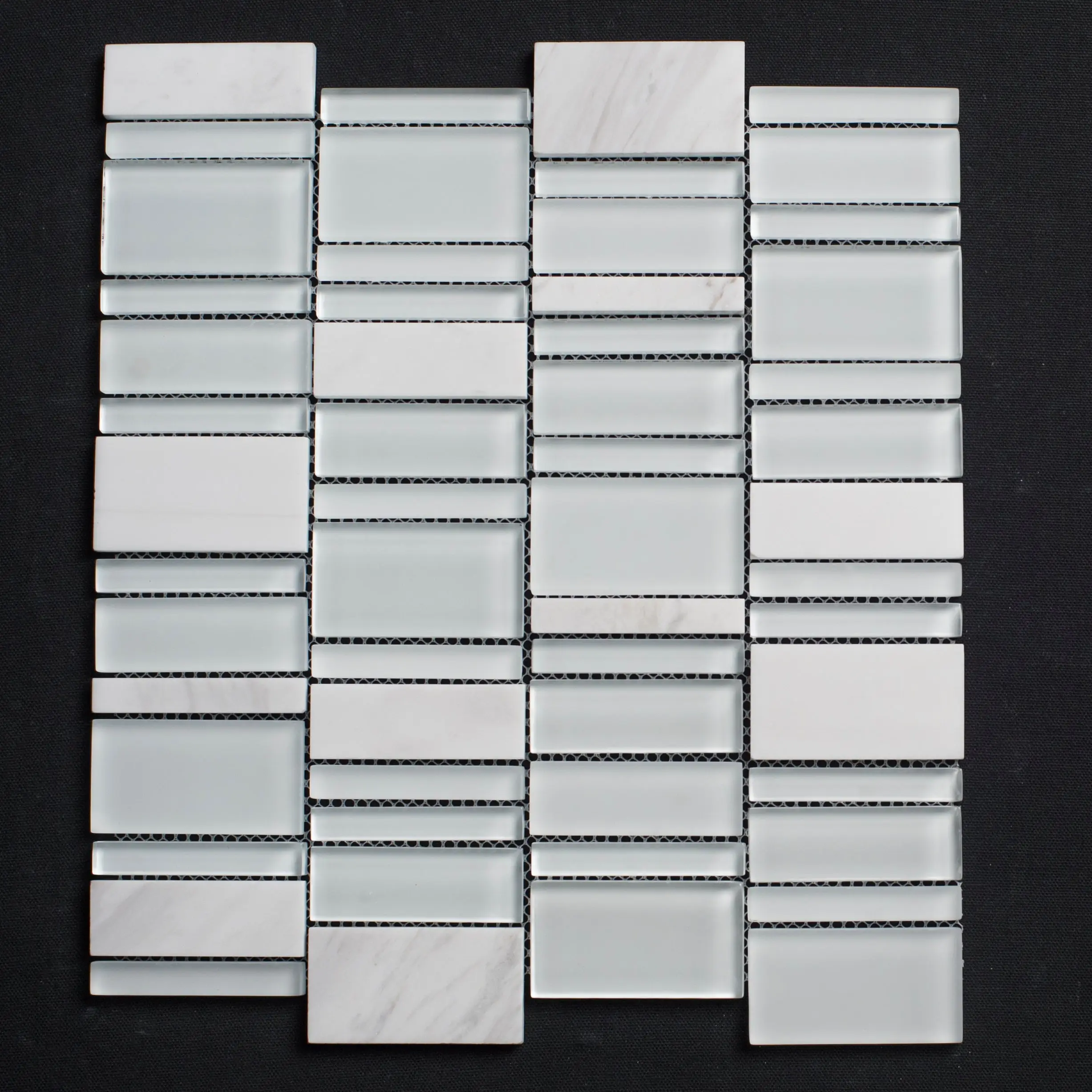 Glacier Glass and White Rectangle Glass Mosaic Tile