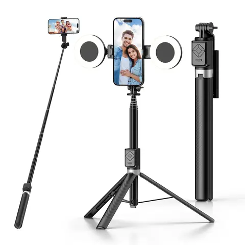 【BlackFriday】6-in-1 Aluminium Alloy Extendable Selfie Stick with Fill Light - 67" Detachable Phone Tripod, Bluetooth Wireless Remote, Vlogging Equipment, Phone Accessories for iOS, Android [Cool Gadgets],techvibes