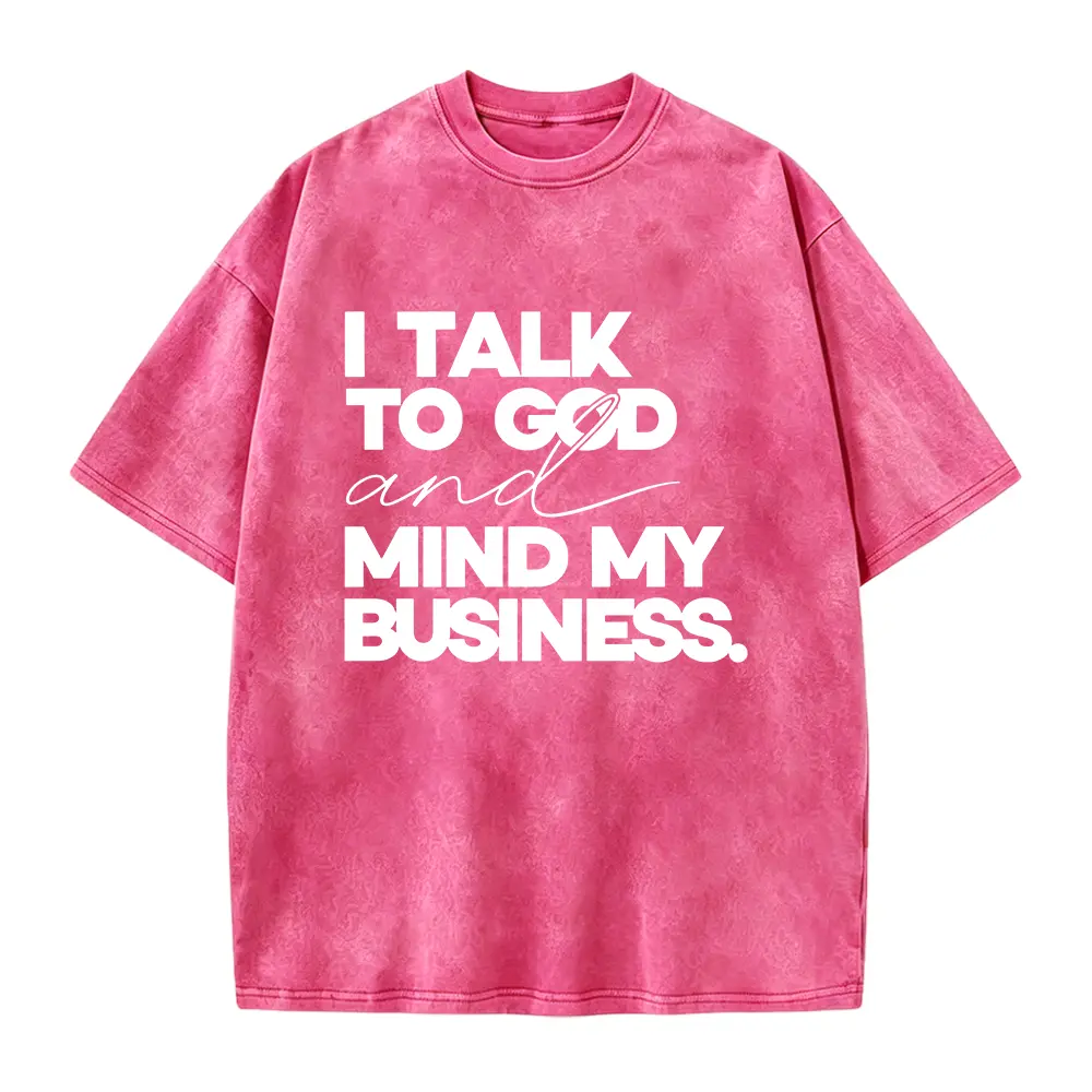 Men's Short-Sleeve Soft Smooth Round Neck Seamless Cotton Top T-Shirt, "I Talk to God and Mind My Business" Graphic Tee, Faith-Based Religious Gift