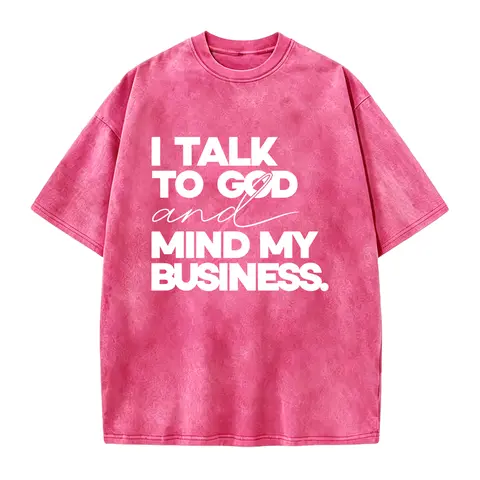 Men's Short-Sleeve Soft Smooth Round Neck Seamless Cotton Top T-Shirt, "I Talk to God and Mind My Business" Graphic Tee, Faith-Based Religious Gift