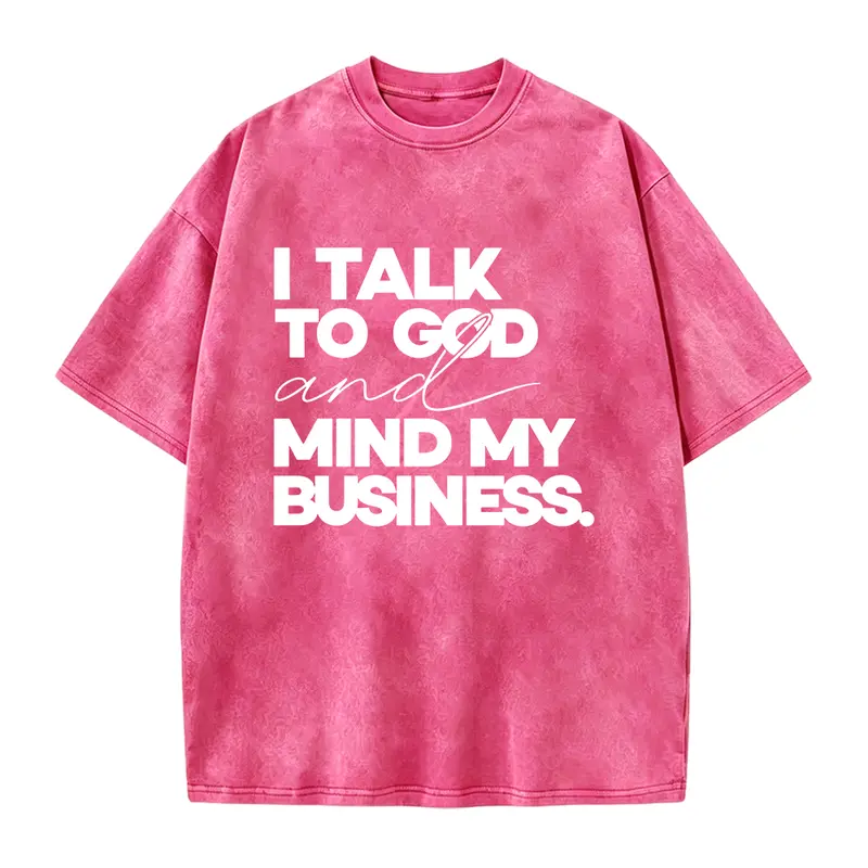 Men's Short-Sleeve Soft Smooth Round Neck Seamless Cotton Top T-Shirt, "I Talk to God and Mind My Business" Graphic Tee, Faith-Based Religious Gift
