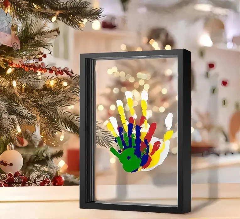 Wooden Transparent Handprint Frame Set, DIY Family Memorial Gift Kit, Acrylic Board, Colorful Paints, Holds Up to 4 Handprints
