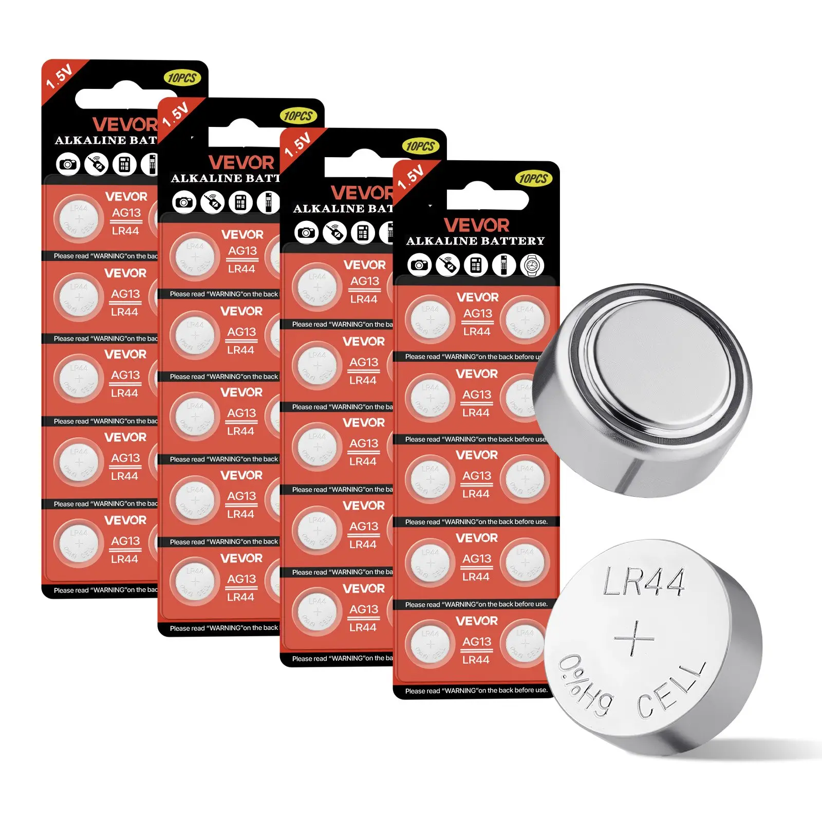【Summerfinds】VEVOR Button Cell Battery, 4 Pack (40 Count) LR44 Alkaline Batteries Non-Mercury, AG13 357 303 SR44 Battery 1.5V Button Coin Cell Batteries for Remote Controls, Heart Rate Monitors, and Other Devices Digital Electronic