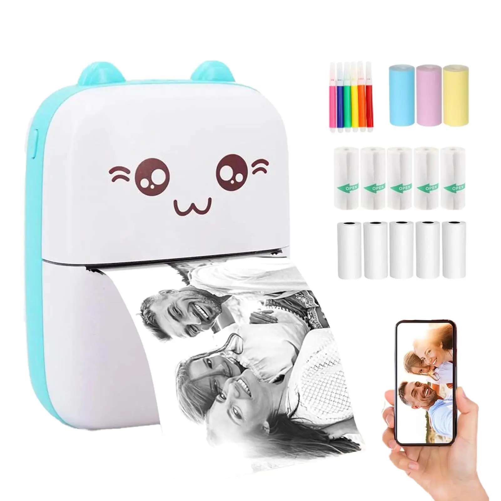 Portable Mini Sticker Printer, USB Rechargeable Bluetooth-compatible Thermal Printer with Print Paper, Pocket Printer Portable for Notes, Pictures, La