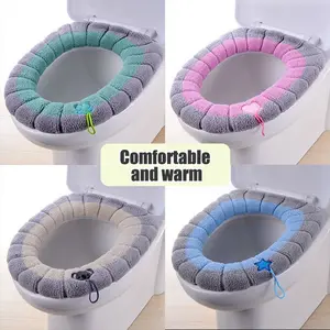1 Pack Stitched Color Portable Knitted Toilet Mat Thickened Washable Antifreeze Toilet Cover Thickened Knitted O Type Universal other