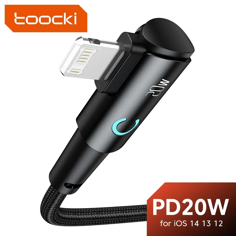 Toocki PD 20W Type C to Lightning Fast Charging Charger For iPhone 14 13 12 11 10 9 8 Type C Cable Wire QC3.0 Quick Charge USB to iOS 90° Degree Elbow Gaming Data Cable