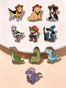 10Pcs Creative Western Cowboy Animal Brooch Set, Fun Cute Dinosaur Dog Design, Fashion Clothing Accessory, Unisex Daily Wear, Gift for Friends