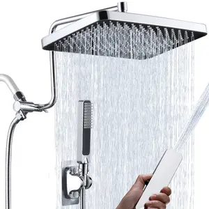 13" Dual Rainfall Shower Head with Handheld Spray Combo, 3 Settings Shower Diverter, Massage Handheld Shower Wand, Adjustable Extension Arm, 71 Inches Extra Long Hose - Polished Chrome