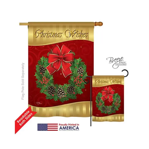Breeze Decor 14078 Eco-Friendly Polyester Christmas Wishes 2-Sided Vertical Artwork Banner, Hanging Festive Home Decoration House Flag - 28x40 in