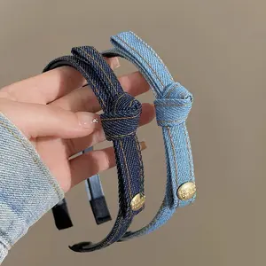 1pcs  Spring and Summer New Thin Bottom Plate Denim Knotted Gold Standard Headband Simple All-Match Stylish Hair Accessories Cute Fresh Headband for Women
