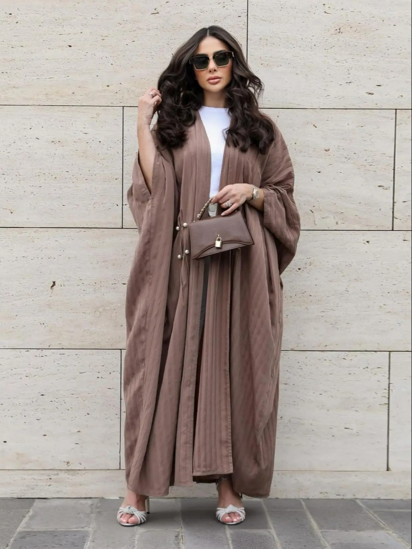Women's Plain Long Sleeve Drop Shoulder Abaya, Modest Fashionable Long Dress for Daily Wear, Muslim Women's Fashion Modern Türkiye Stripe Casual Large