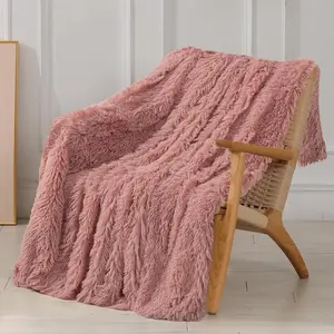 Decorative Extra Soft Fuzzy Faux Throw Blanket 50" x 60",Solid Reversible Long Hair Shaggy Blanket,Fluffy Cozy Plush Comfy Microfiber Fleece Blankets for Couch Sofa Bedroom,Peach Whip