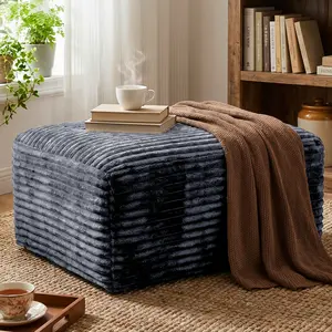 Movable Corduroy Ottoman, Modern Luxury Soft Footrest, Multi-Purpose No-Assembly Indoor Furniture for Living Room & Bedroom, Upholstered Stool Bench