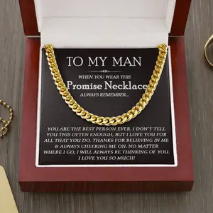 Cuban Chain Necklace for Him, To My Man Promise Necklace, Romantic Jewelry for Boyfriend/Husband, Valentine's Day Gift for Him, Necklace With Meaningful Message Card Inside