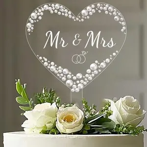 Acrylic Wedding Cake Decoration Plaque, Pearl and Rhinestone Decor, Reusable Boho Style, Easy Installation, Perfect for Engagement and Anniversary