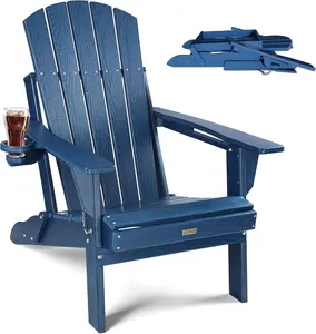 summervibes Adirondack Chair with Cup Holder: Folding Adirondack Chairs Plastic HDPE Material Furniture - Composite Fire Pit Chairs Foldable for Outdoor/Backyard/Garden/Lawn/Deck/Porch/Patio
