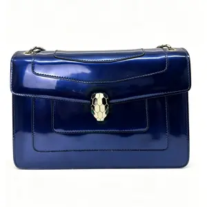 Pre-owned Bvlgari Metallic Calfskin Small Serpenti Forever Snake Strap Crossbody Bag Blue