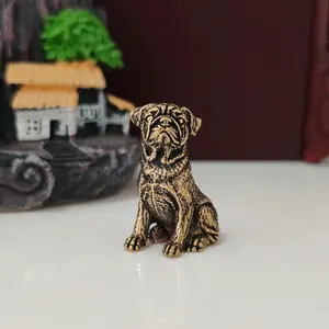 1 Piece Cute Pekingese Dog Copper Figurine Handheld Ornament, Brass Tea Pet Desk Decor Car Accessory, Ancient Bronze Collectible Holiday Gift Cute Collectible Figurines