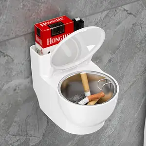 Toilet-Shaped Ashtray with Lid, Heavy Iron Structure, Shock-Proof Base, Wall-Mounted or Tabletop Car Cup Holder, Bathroom Decoration