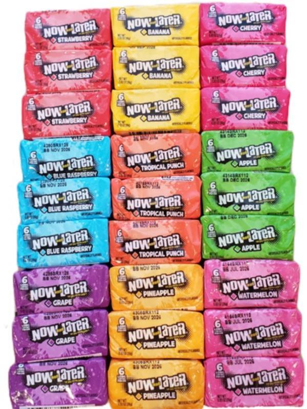Now and Later Candy Variety Pack of 27 - 3 of each flavor Fruity Chewy Mixed Flavors Sweet Snack Strawberry Apple Watermelon Grape Pineapple Tropical Cherry