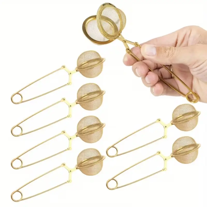 6pcs Premium Stainless Steel Infuser Tea Strainers & Filters, Compact Long Handle Strainer Loose Leaf Tea Steeper with Snap Ball Tongs & Secure Seal for Home, Office Use