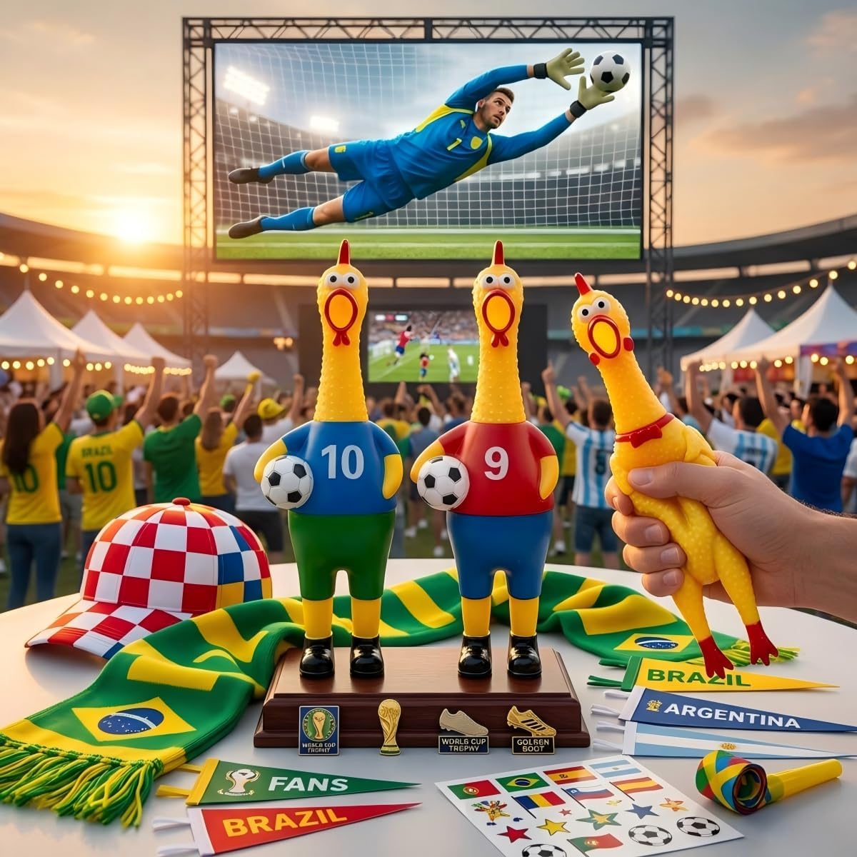 Gag Gift Rubber Chicken, 1PC Squeaky Squeeze Toy for Soccer Theme Party, Funny Stress Reliever for Sports Fans, Office Prank Prop