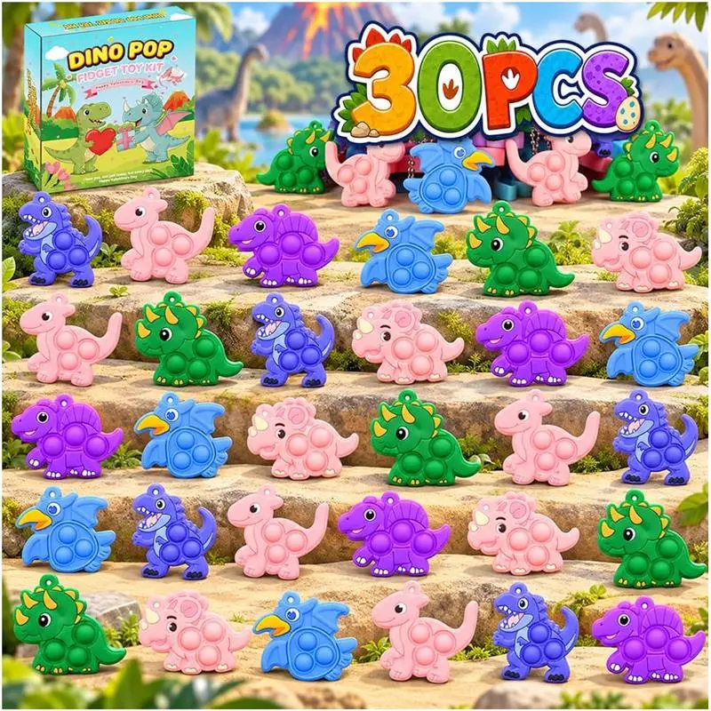 【Black Friday】Dinosaur Pop its, Fidget Keychain Toys Bulk for Christmas Gift