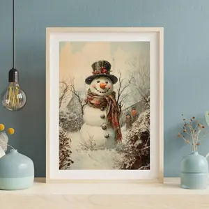 Vintage Christmas wall print, Printable snowman, Christmas Poster, Decorative farmhouse wall art, Christmas decoration, Winter Art, snowmn .Poster Xmas Wall Decor - No Frame