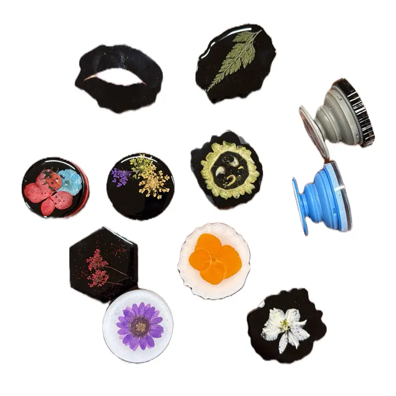 Handmade Pop Sockets for Phone Resin Art Nature Theme Herbs Flowers Smartphone Cellphone Mount Aesthetic Local Western Massachusetts Craft