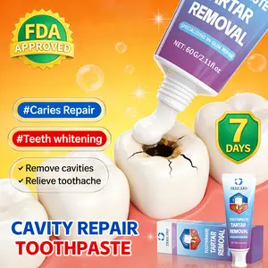 Anti-cavity repair toothpaste, FDA approved, fills enamel damage, dissolves plaque, relieves toothache, prevents cavities, and maintains gum health.